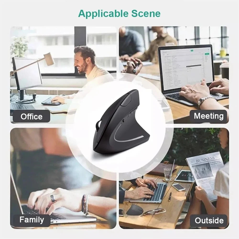 HOMEFISH Vertical Mouse Ergonomic 2.4Ghz Wireless Optical Mice 3 Adjustable DPI 800/1200/1600 6 Buttons for Laptop PC Computer
