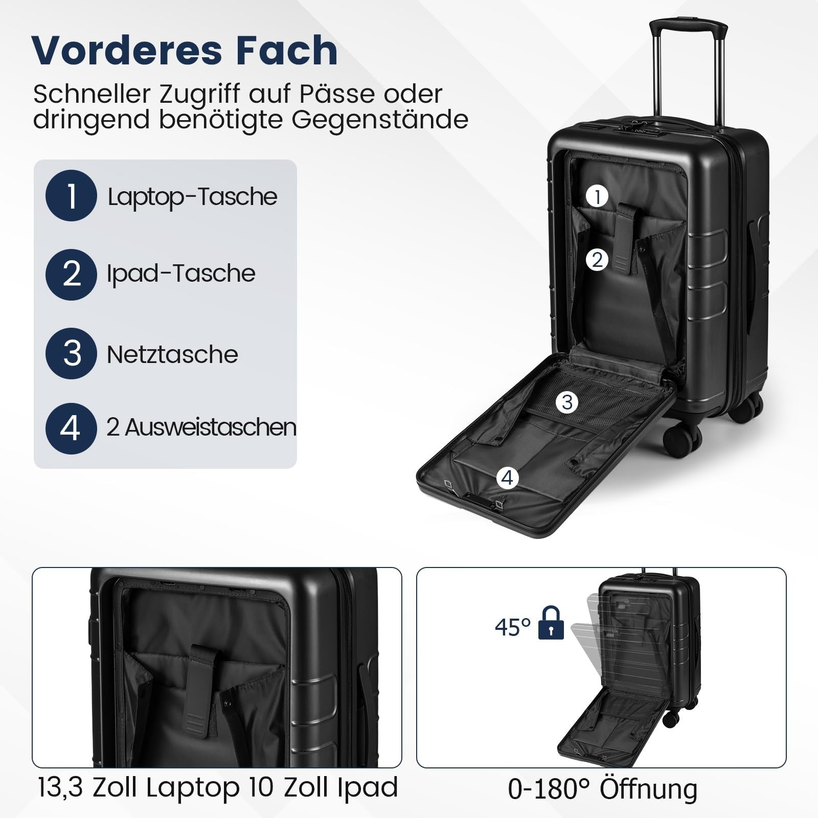20-Zoll Koffer Handgepäck Reisegepäck Aus PC Mit Usb-Ladeanschl