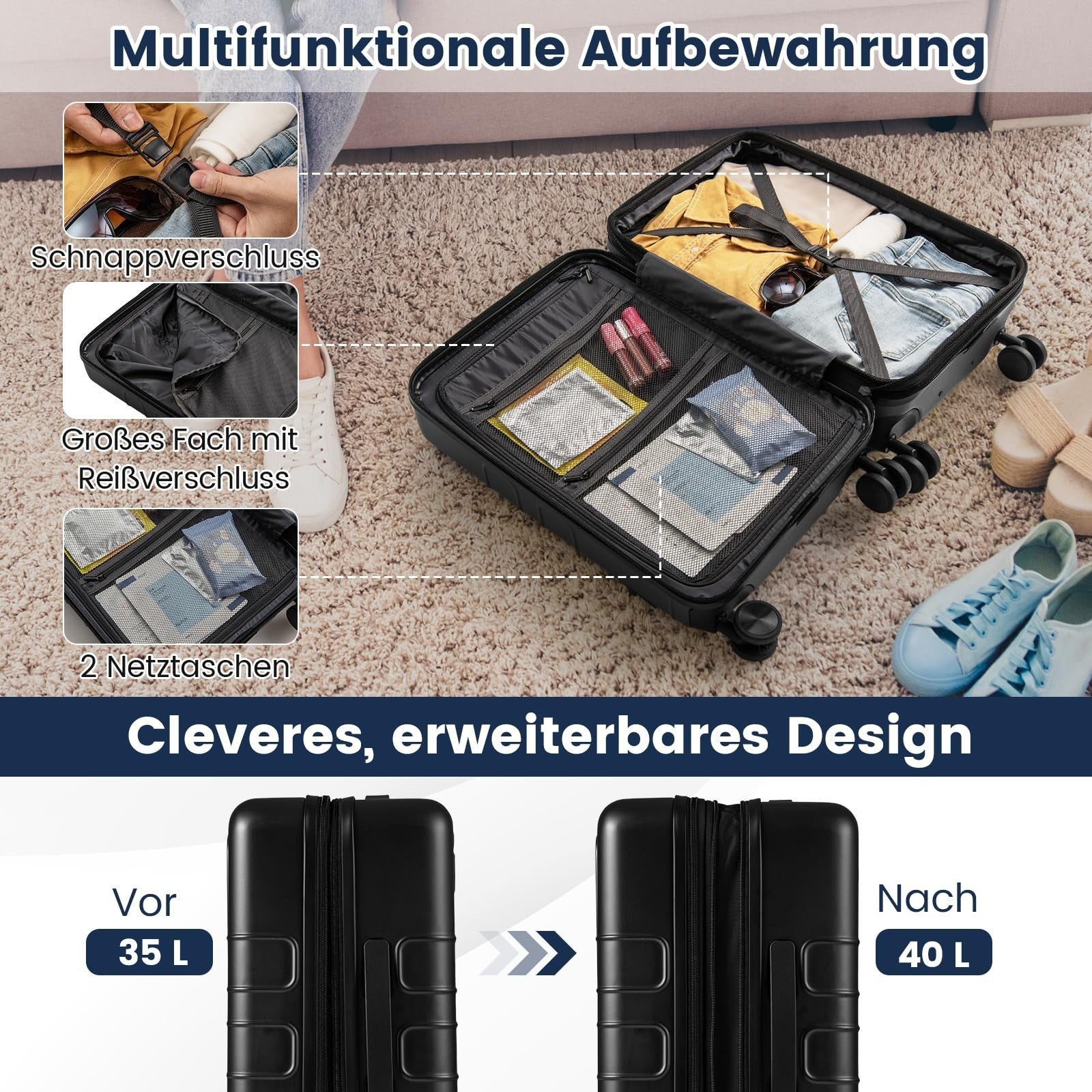 20-Zoll Koffer Handgepäck Reisegepäck Aus PC Mit Usb-Ladeanschl